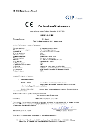 Declaration of Performance for DKV 1 for stainless steel